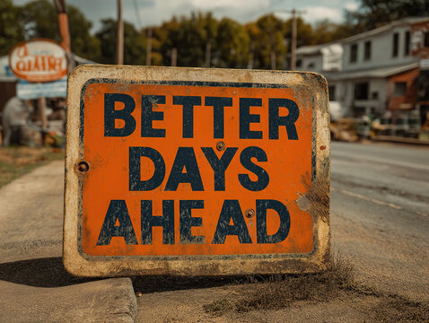 Road sign with hopeful message "Better Days Ahead"