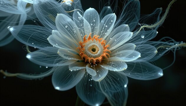 A mesmerizing close-up of a digitally rendered flower, radiating an otherworldly beauty.
