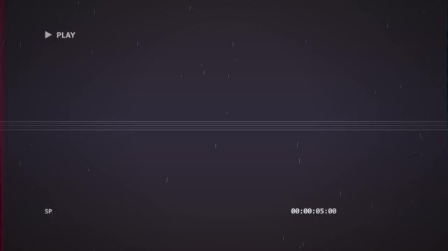 Vintage VHS tape playing with static, glitches, and timestamp overlay, retro film grain and scan lines