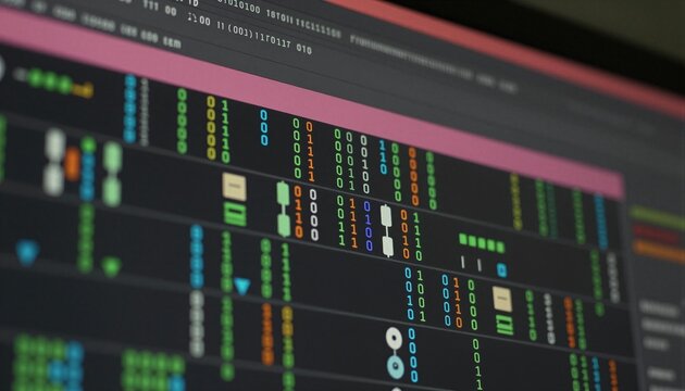 A close-up view of a complex digital interface, evoking a sense of creation and code.
