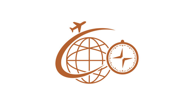 Travel and Time - A Compass and Globe with Airplane Symbol.