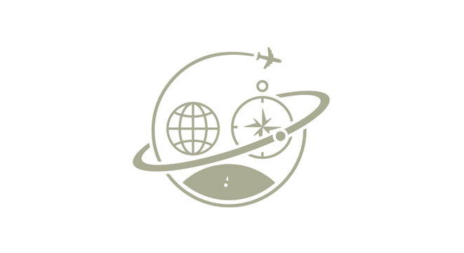 Travel and tourism concept logo with globe and compass design.