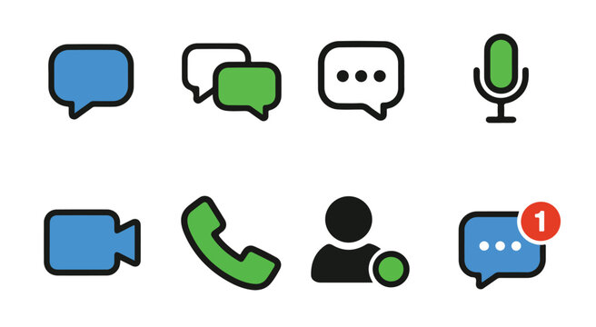 Communication Icon Set Chat Message Call Video Notification Flat Icons