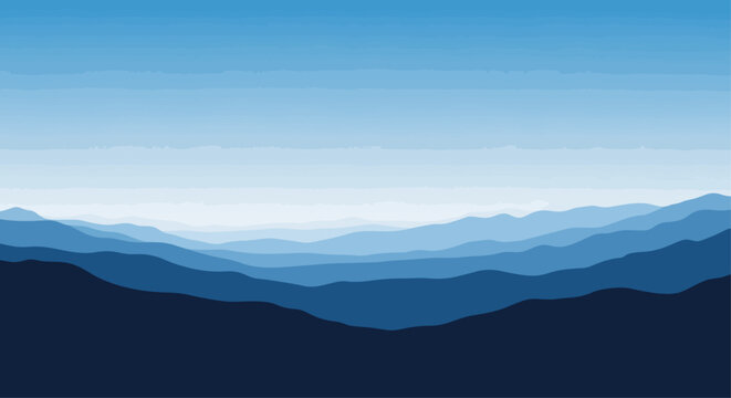 Abstract layered mountain range illustration with gradient blue color