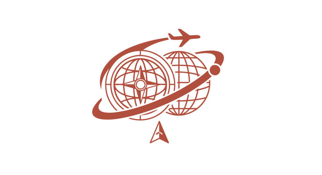 Travel Agency Logo Depicting Globe and Compass with Airplane.