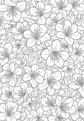 Obraz premium Cherry blossom flowers dense floral pattern with leaves line art coloring page