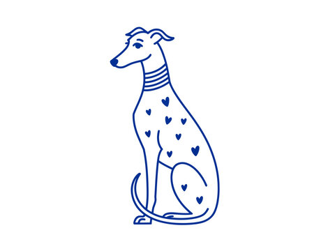 Greyhound Dog Sitting With Hearts For Love And Pet Care Concepts