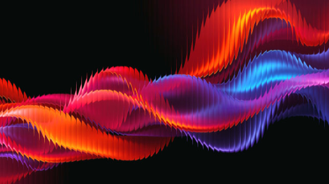 A vibrant and colorful abstract wave design against a dark background