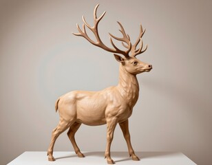 Elegant Wooden Stag Sculpture Softly Lit Background