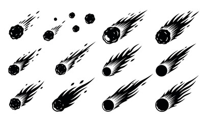 Collection of various meteorites streaking through space with different sizes and trails © fahim hasan143