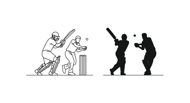 Detailed vector illustration of cricket players featuring a batsman and a wicket keeper in action