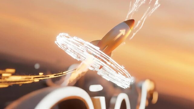 Seamless loop startup rocket animation, rapid business growth acceleration background.