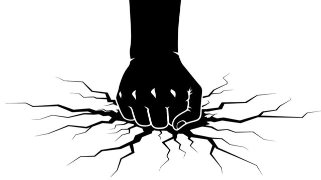 Fist Crushing Ground, Symbolizing Power, Destruction, and Impact
