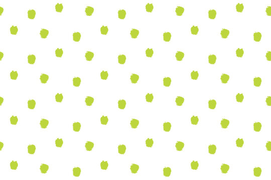Hand-drawn lime green polka dot seamless pattern on white background - watercolor brush dot texture