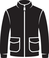 Naklejka premium Black icon of a jacket with pockets and a zipper, representing outerwear and casual fashion.