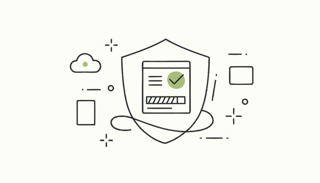 Website Security Shield with Checkmark and Loading Bar Illustration.
