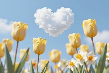 Obraz premium A bunch of yellow and white flowers in the shape of a heart