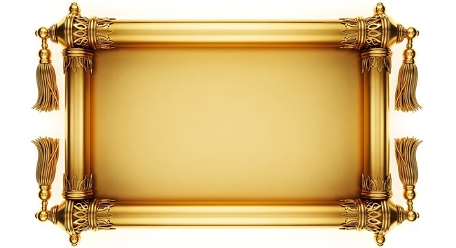 Ornate golden frame with blank parchment scroll interior