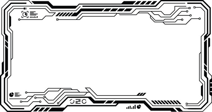 Futuristic HUD interface border frame with technology circuitry lines and geometric patterns