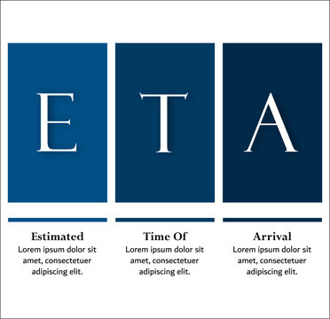 ETA - Estimated Time Of Arrival acronym. Infographic template with icons and description placeholder