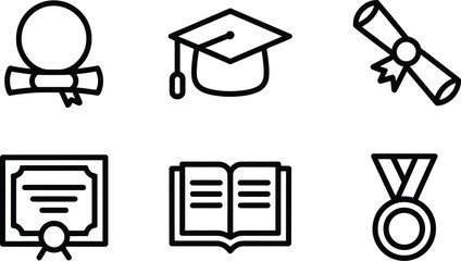 Fototapeta premium Set of graduation icons including cap diploma book and medal education symbo