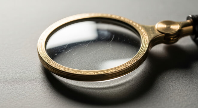 Monocle Macro Shot with Vintage Gold Frame on Dark Surface