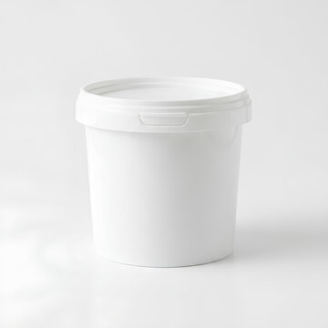 White plastic bucket with lid isolated on a plain background studio shot.
