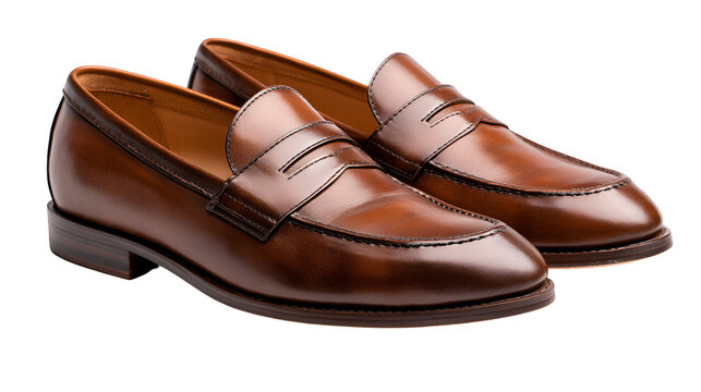 Brown leather loafer shoes isolated on transparent background