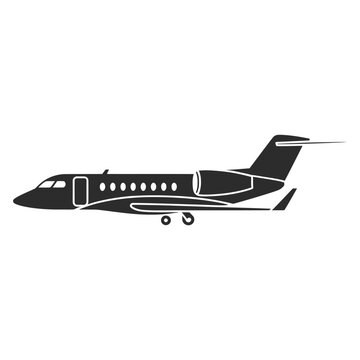 Silhouette of a private jet side view isolated on a white background