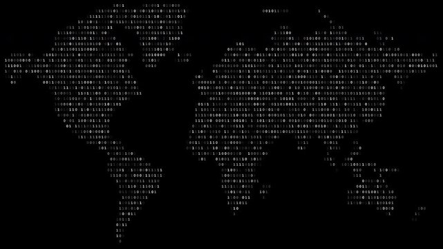 Animated binary digit world map with transparency, featuring flowing data visualization and digital network concept. Ideal for tech videos, cybersecurity themes, global data motion graph