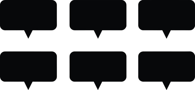 Speech bubble silhouettes set with rounded chat boxes representing communication, messaging, and social media interaction isolated on white background