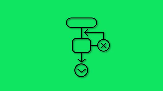 Animated algorithm icon. Flowchart line animation. Decision making chart. Process optimization. Machine learning. Black illustration on white background. HD video with alpha channel. Motion graphic