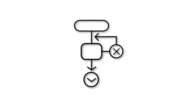 Animated algorithm icon. Flowchart line animation. Decision making chart. Process optimization. Machine learning. Black illustration on white background. HD video with alpha channel. Motion graphic
