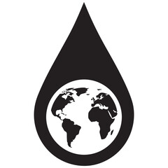 Obraz premium Earth globe inside water drop icon, environmental ecology and conservation silhouette illustration