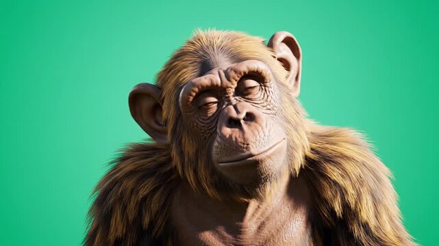 Cute Monkey Cartoon 3D Chimpanzee Character on Green Background