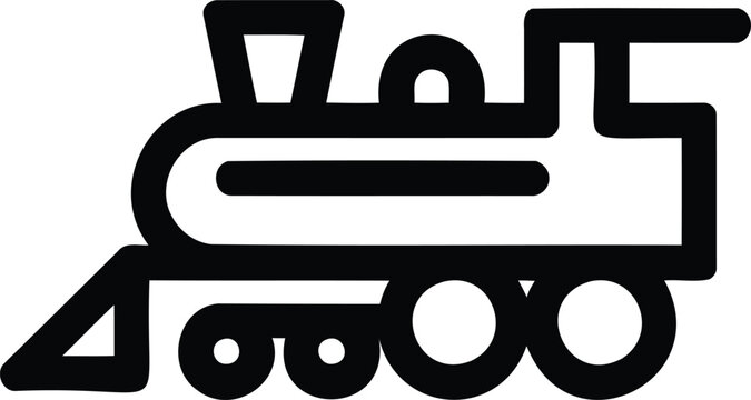 Line art icon of a classic steam locomotive train with cowcatcher