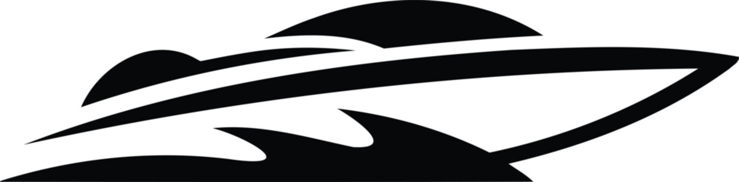 Solid black speedboat icon with dynamic water trails vector