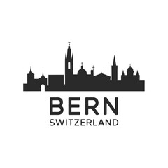 Obraz premium Black silhouette of bern switzerland s cityscape with prominent text