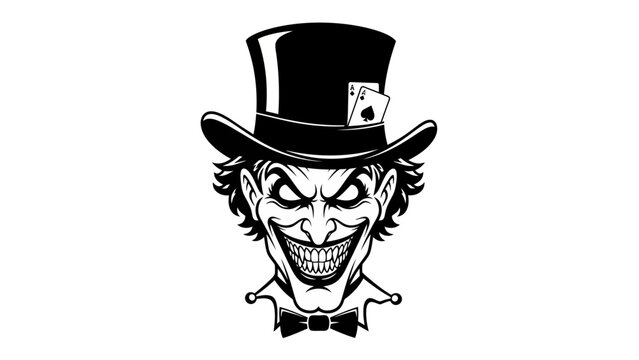 Scary Joker Face with Top Hat and Ace of Spades - Evil Grin, Sinister, Villain
