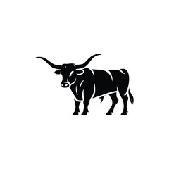 A striking black silhouette of a longhorn bull against a white background © MSTMORSHEDA