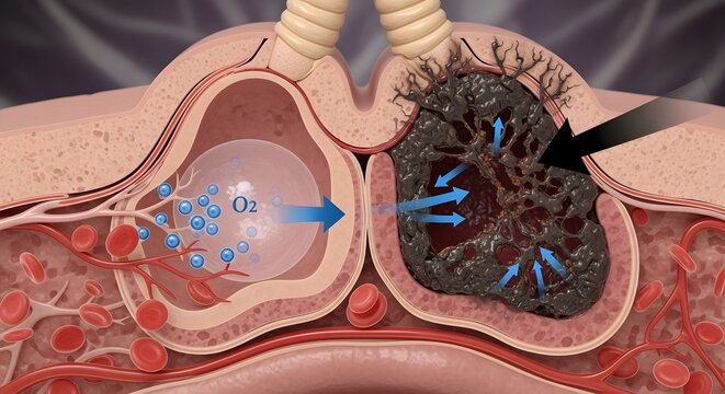 Comparison of Healthy and Damaged Lung Alveoli and Oxygen Exchange