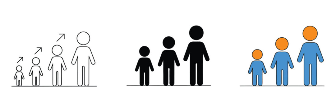 Human growth chart icon with multiple figures, representing population growth, development stages, demographic trends