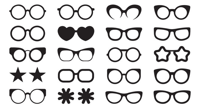 Set of various glasses frame icons in a flat style, isolated. different shapes of spectacles.