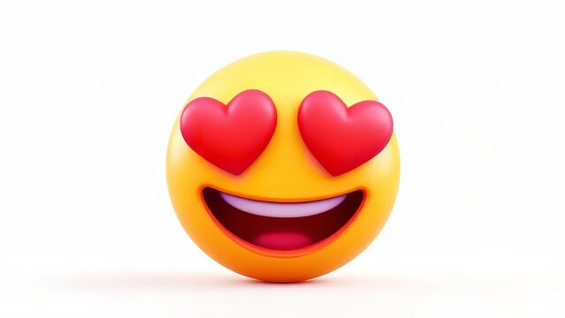 3D heart eyes smiling emoji on white background