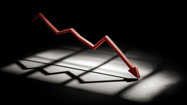 Red Arrow Downward Trend on Dark Surface with Shadow Effects