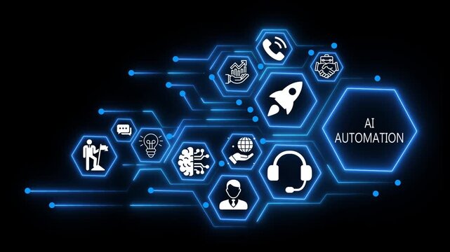 ai automation business and technology concept icons. 4k video animation 