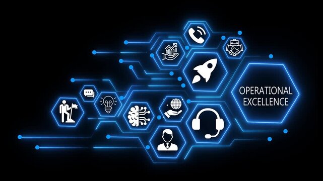 operational excellence business and technology concept icons. 4k video animation 