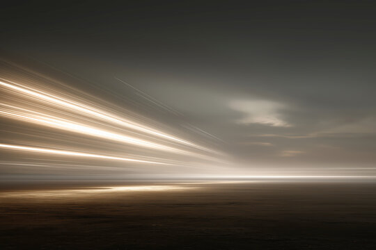 Abstract High Speed Light Trails Over Dark Ground Under A Moody Cinematic Sky