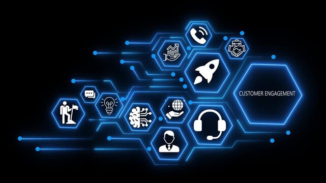 ai driven insights engagement business and technology concept icons. 4k video animation 