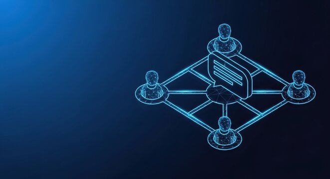 Abstract digital network connecting people for communication and collaboration, showcasing a futuristic concept of information exchange.